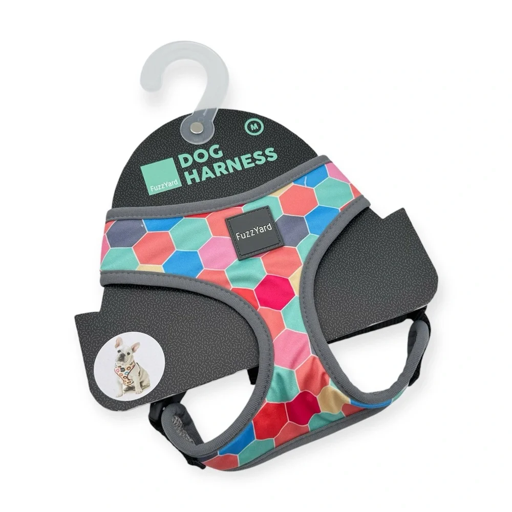 Fuzz Yard Grey Colorful Hexagon Print Adjustable Harness Dog’s Size Medium